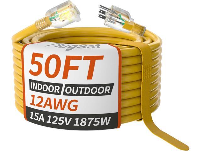 50ft 12/3 Gauge Outdoor Extension Cord Waterproof with Lighted Indicator, 12 Gauge SJTW Heavy Duty 15Amp 1875W, 3 Prong Cords Flexible Copper...