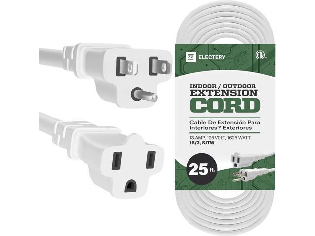 White Extension Cord 25 Ft 16/3 SJTW 3 Prong Outdoor Extension Cord 10+ ft - 13 Amps, 125V, Power Cord - Flexible Waterproof Weather Resistant...