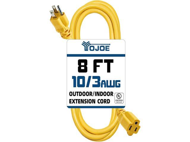 YOJOE Indoor Outdoor Extension Cord, 3 Prong 15A Weatherproof Power Cord, 10 Gauge Heavy Duty 8 ft Yellow Extension Cord for Garage, Garden and...