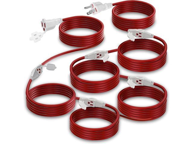 Outdoor Extension Cord with Multiple Outlets - 50 Ft - 6 Outlets Plugs - Weatherproof Multi Outlet Extension Cord - 16/3 Gauge SJTW Red Wire for...