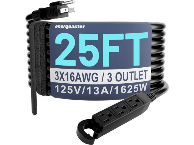 16/3 25 Ft 3 Outlet Extension Cord Outdoor Waterproof, Black Extension Cords with Multiple Outlets, 3 Prong with Multi Outlet Outside 13A 1625W...