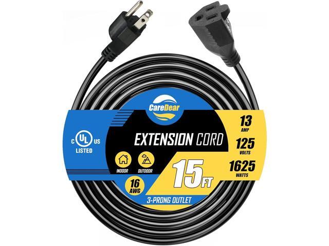 Heavy Duty Extension Cord (UL Listed) 3 Prong 15FT Outdoor Waterproof SJTW13A 1625W 125V 16AWG Weather Resistant, Flame Retardant, Flexible 3 Prong...