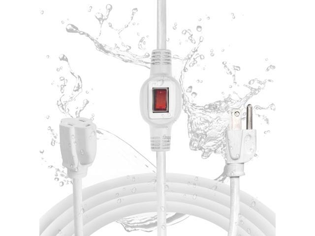 Iron Forge Cable 10 Ft White Outdoor Extension Cord with IP65 Inline Switch On/Off, 16/3 SJTW 3 Prong Waterproof Switch - 10 AMP Cord - ETL Listed
