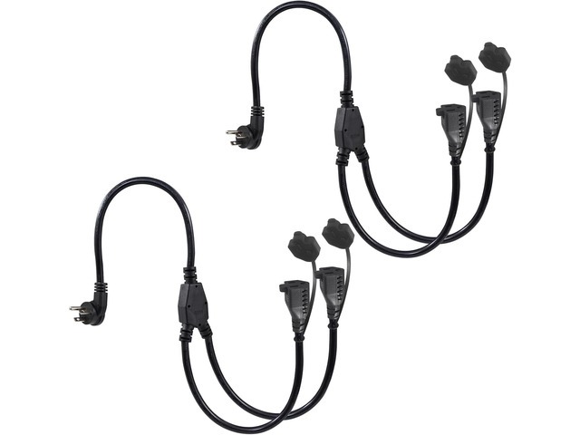 [2PACK] 2FT Outdoor Power Extension Cord 2 Way Splitter - Black Flat Wall Plug Short 3 Prong Y Splitte Extension Cord with 2Outlets, 125V 13A 16AWG...