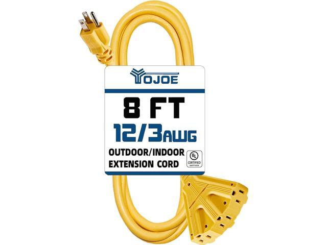YOJOE 3-Outlets Indoor Outdoor Extension Cord, 3 Prong 15A Weatherproof Power Cord Multiple Outlets, 12 Gauge Heavy Duty 8 ft Yellow Extension Cord...