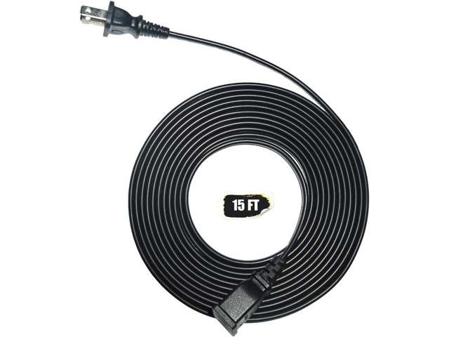 2 Prong Extension Cord for Indoor/Outdoor Use 15ft Long - Ideal for Christmas Lights, Lamps, Cameras, Household Appliances-Black