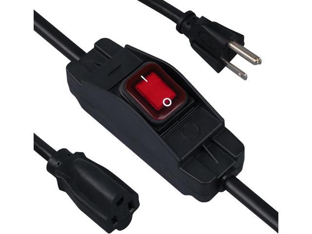 EP 6 Ft Outdoor Extension Cord, 16/3 SJTW Heavy Duty Short Extension Cable with On Off Switch, 3-Prong 3 Outlet Household Switchable Power Cord, Black