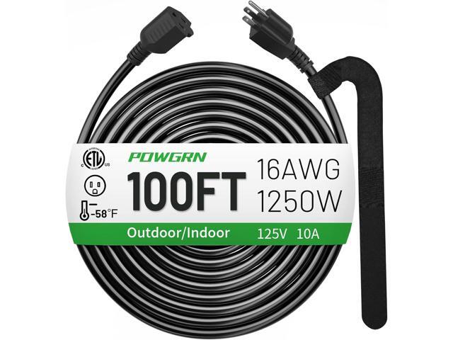 100 FT 16/3 Black Indoor Outdoor Extension Cord Waterproof, 3 Prong Flexblie SJTW Cold Weatherproof -50°C Appliance Extension Cord 10 AMP 1250W...