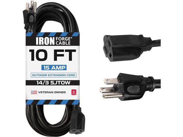 Iron Forge Cable 14 Gauge Outdoor Extension Cord 10 Ft, SJTOW 14/3 Heavy Duty Black Extension Cord 3 Prong, Oil Resistant & Flame Retardant