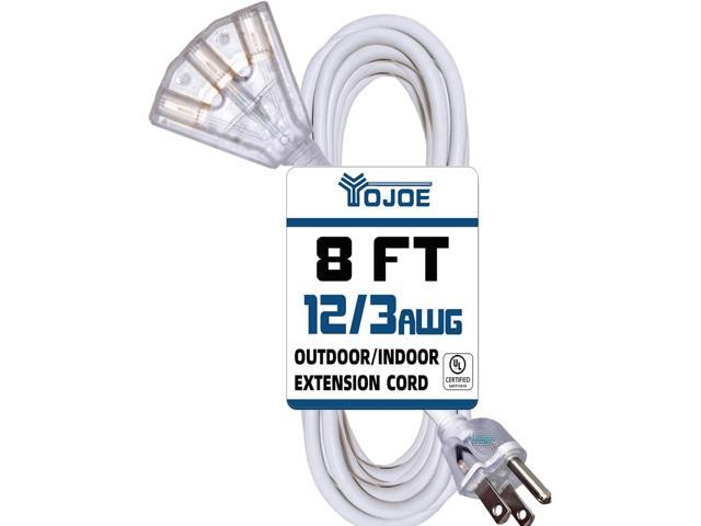 YOJOE 3-Outlets Indoor Outdoor Extension Cord with Lighted End, 3 Prong 15A Weatherproof Power Cord, 12 Gauge Heavy Duty 8 ft White Extension Cord...