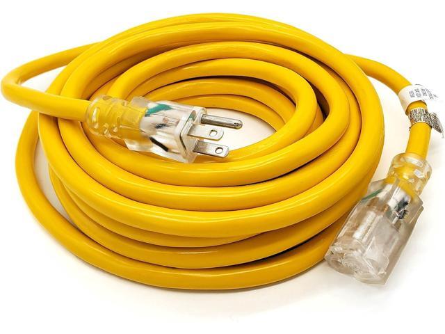 25 ft Heavy Duty Extension Cord - 12 Gauge Outdoor Extension_Cord - Lighted Single Outlet by Watt's Wire - 25' 12-Gauge Grounded 15 Amp Cord -...
