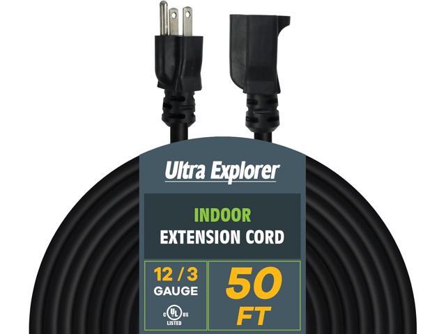 Black Outdoor Extension Cord 50 Ft, 12/3 SJTW Heavy Duty Black Extension Cable with 3 Prong Grounded Plug - Power Cord for Lawn, Garden, Appliances