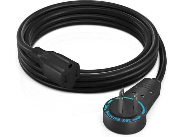 Maximm Cable 6 Feet 360° Rotating Flat Plug Extension Cord/Wire, 3 Prong Grounded Wire 16 Awg Power Cord - Black UL Certified