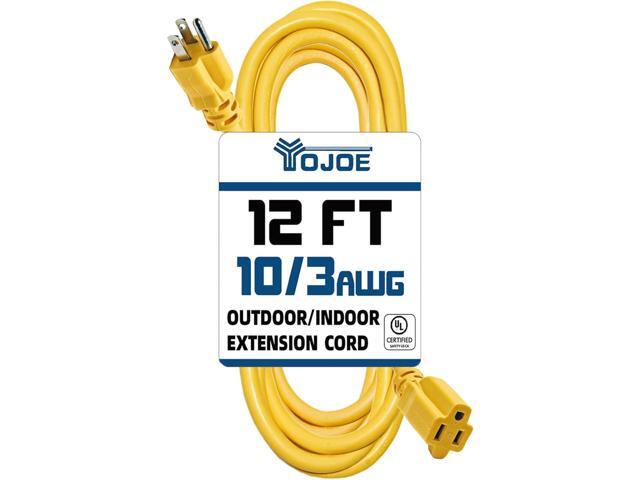 YOJOE Indoor Outdoor Extension Cord, 3 Prong 15A Weatherproof Power Cord, 10 Gauge Heavy Duty 12 ft Yellow Extension Cord for Garage, Garden and...