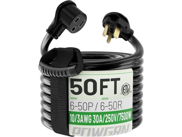 30 AMP 50ft Welder Extension Cord Outdoor 10 Gauge, 250V NEMA 6-50 Heavy Duty Welding Cord 3 Prong, 10AWG SJTW Black, ETL