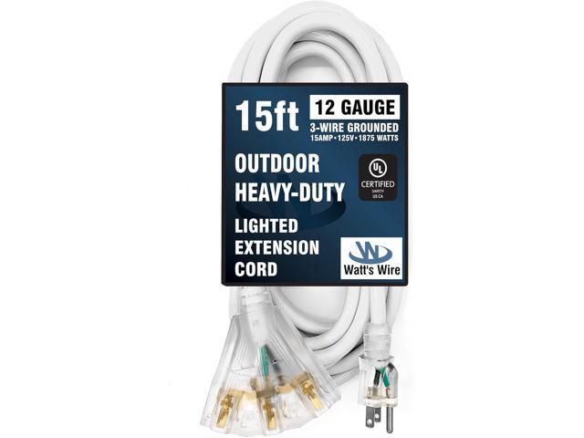 15 ft - 12 Gauge Heavy Duty Extension Cord - 3 Outlet Lighted SJTW - Indoor/Outdoor Extension_Cord by Watt's Wire - 15' 12-Gauge Grounded 15 Amp...