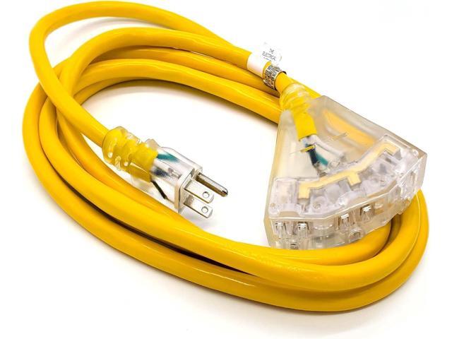 10 ft Heavy Duty Extension Cord - 10 Gauge Outdoor Extension_Cord - Lighted Mulitiple Outlets by Watt's Wire - 10' 10-Gauge Grounded 15 Amp Cord...