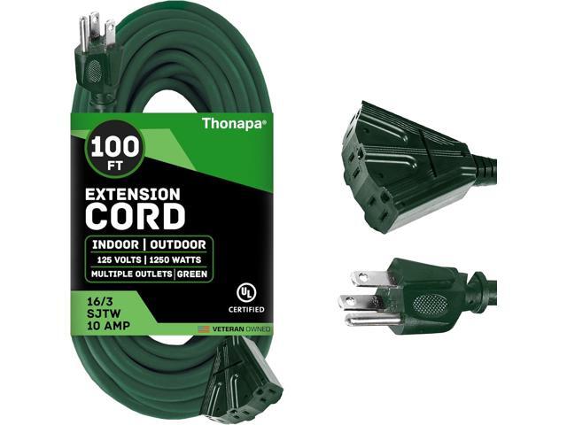 Outdoor Extension Cord 100 FT with 3 Outlets - 16 Gauge Green Extension Cord with Multiple Outlets, 3 Prong Weatherproof 16/3 Great for...