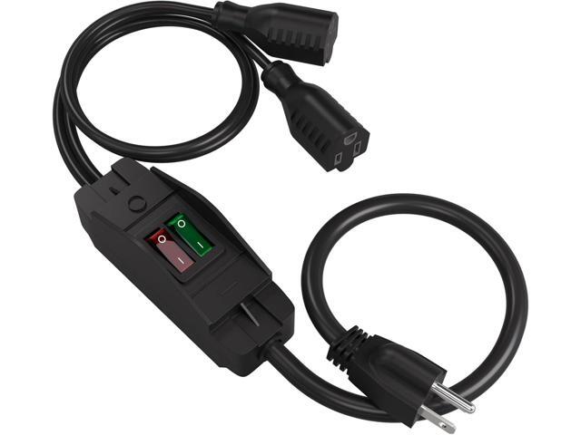 STARELO 2-Way 3 Prong Extension Cord with ON/Off Switch,3 Prong,Y-Splitter, Pimary 14AWG 15A/125V and Secondary 18AWG 10A/125V with one NEMA 5-15P...