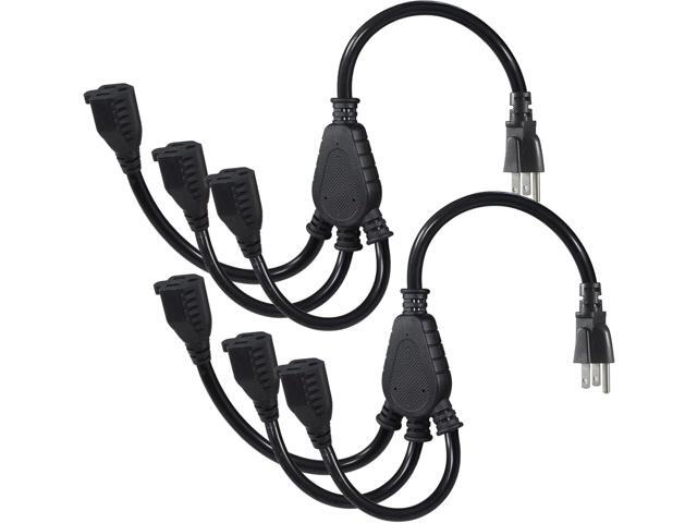 KUNCAN 3-Outlet Splitter Extension Cord - 3 Prong 1 to 3 Way Power Splitter Extension Cable, 1FT 16AWG 13A/1625W, NEMA 5-15P to 3*NEMA 5-15R Y...