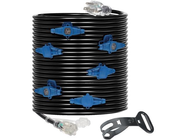 30 Feet Multi Outlet Extension Cord 12 Gauge,7 Nema 5-15R Evenly Spaced Outlets with Blue Indicators,Male Plug to Female Connector,Erboelec,ETL Listed