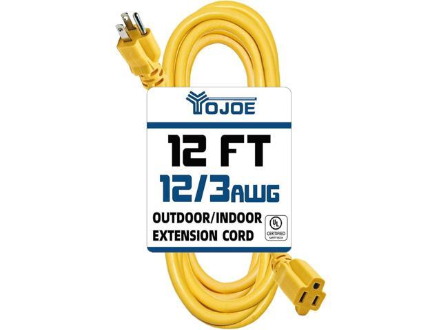 YOJOE Indoor Outdoor Extension Cord, 3 Prong 15A Weatherproof Power Cord, 12 Gauge Heavy Duty 12 ft Yellow Extension Cord for Garage, Garden and...