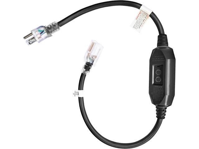 6FT GFCI Lighted Outdoor Extension Cord - 16 Gauge 3 Prong SJTW Black Extension Cable with 3 Prong Grounded Plug for Safety,UL Listed