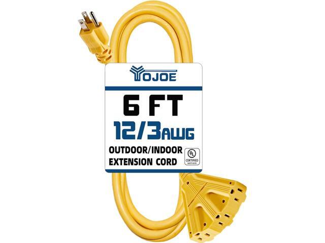 YOJOE 3-Outlets Indoor Outdoor Extension Cord, 3 Prong 15A Weatherproof Power Cord Multiple Outlets, 12 Gauge Heavy Duty 6 ft Yellow Extension Cord...