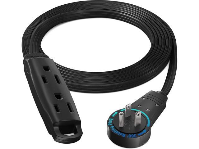 Maximm 360 Degree Rotating Flat Extension Cord 6 Ft Multi 3 Outlet Power Cord Grounded 16 AWG UL Certified, Black
