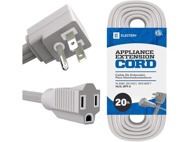 Heavy Duty Appliance Extension Cord, 14 AWG - 3 Prong Grounded Flat Plug, Gray Power Wire for Indoor Air Conditioner and All Major Appliances, 15...
