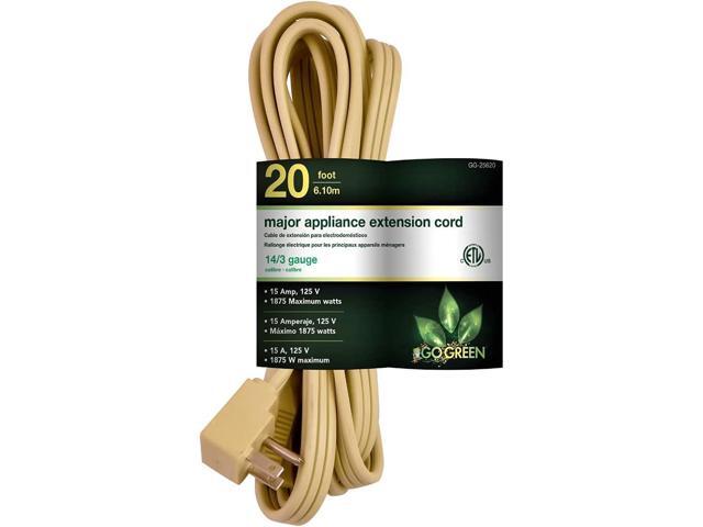 Go Green Power Inc. 20ft Appliance Cord, Beige - 14/3 SPT-3, Heavy Duty, Grounded Plug, Kink-Free, Ideal for Large Indoor Appliances