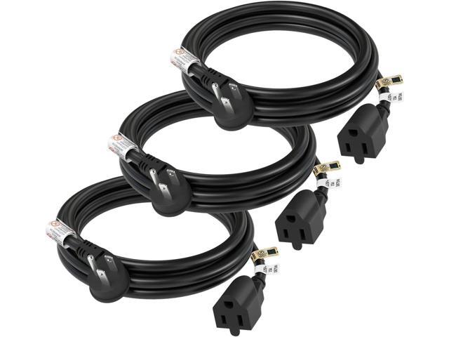 FIRMERST 1875W Flat Plug Extension Cord 6 Feet 14 AWG 15A Black, Pack of 3