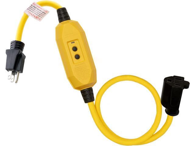 AIDA 2FT Auto Reset 12/3 Gauge SJTW Heavy Duty GFCI Extension Cord with 3 Prong Grounded Plug, 15 AMP Yellow Outdoor Extension Cable with LED...