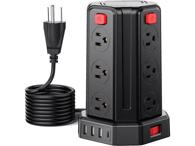 Power Strip Surge Protector, 10 Ft Extension Cord with 12 AC Multiple Outlets 4 USB (1 USB C), SMALLRT Power Tower Desktop Charging Station (Black,...