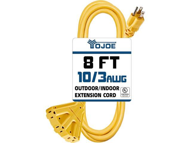 YOJOE 3-Outlets Indoor Outdoor Extension Cord, 3 Prong 15A Weatherproof Power Cord Multiple Outlets, 10 Gauge Heavy Duty 8 ft Yellow Extension Cord...