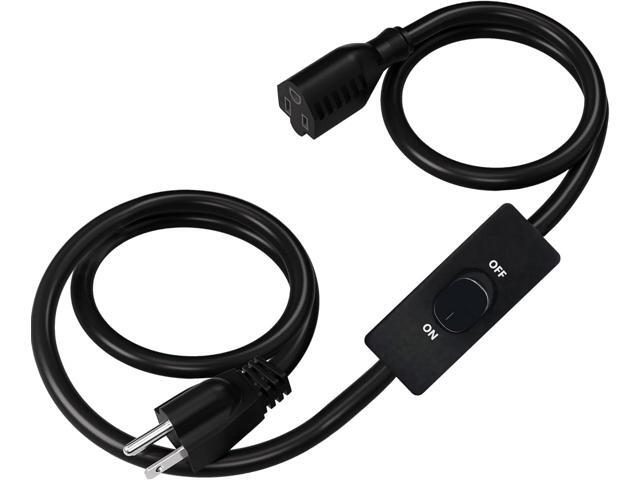 Black Extension Cord with Switch On/Off, 3 Prong Grounded Plug, 6.56 FT Insulated & Flame Retardant,125V 375W Indoor Power Cord, UL Listed