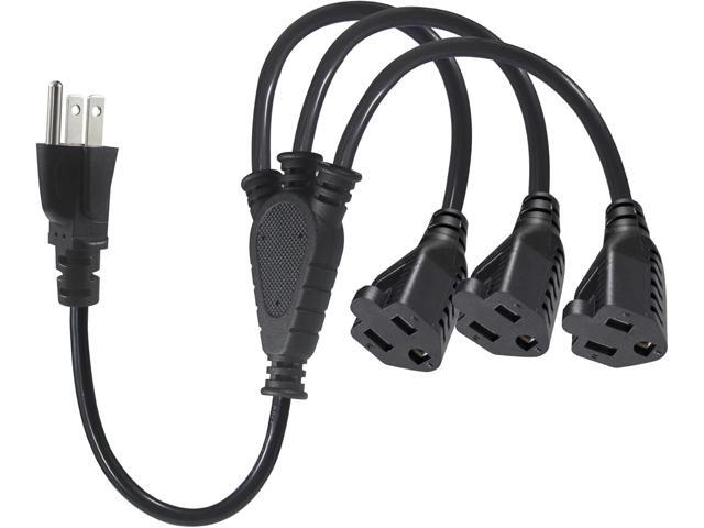 KUNCAN 3-Way Splitter Extension Cord - 3 Prong 1 to 3 Way Power Splitter, 1FT 18AWG 10A/1250W, NEMA 5-15P to 3X NEMA 5-15R Y Style 3-Outlet...
