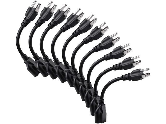 [ETL Listed] Miady Short Power Extension Cord Outlet Saver, 16AWG/13A, 3 Prong (10 Pack, Black, 8 Inch)