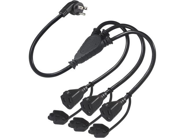 KUNCAN 3 Way Power Splitter Cord, Right Angled Type Flat Plug Indoor/Outdoor 1 to 3 Outlets Y Style Extension Cord Waterproof Heavy Duty 16/3 SJTW...