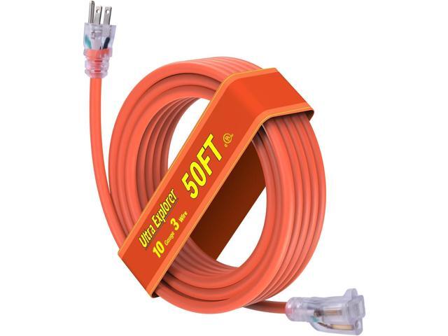 10 Gauge Heavy Duty Outdoor Extension Cord 50 FT, Waterproof Exterior Extension Cable with Lighted, 3 Prong Appliance Power Cord Outside, SJTW, 125...