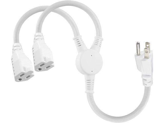 KUNCAN Power Y-Splitter Extension Cord - 1FT 16AWG 2-Outlet Splitter Extension Cord, 3 Prong Straight Plug NEMA 5-15P to NEMA 5-15R x2, 1 to 2 Way...
