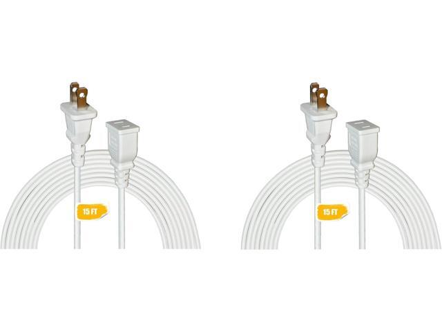 15FT White Thin Extension Cord 2 Prong Extension Cord for Indoor Use Outdoor Use with Single Outlet - Ideal for Holiday Lights, Lamps, Cameras(2 Pack