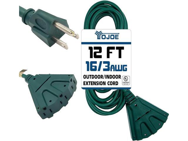 YOJOE 3-Outlets Indoor Outdoor Extension Cord, 3 Prong 13A Weatherproof Power Cord Multiple Outlets, 16 Gauge Heavy Duty 12 ft Green Extension Cord...