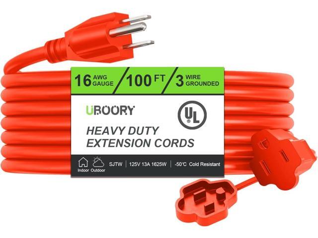 Outdoor Extension Cord Waterproof 100 FT, Orange 16/3 SJTW Heavy Duty, Flexible 100% Copper 3 Prong Extension Cord for Lawn, Garage,UL Listed