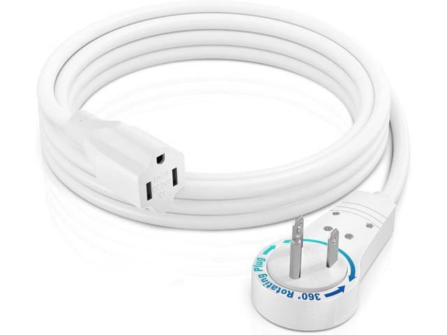Maximm Cable 6 Feet 14Awg 360° Rotating Flat Plug Extension Cord/Wire, 3 Prong Grounded Wire, Heavy Duty Extension Cord - UL Certified - White