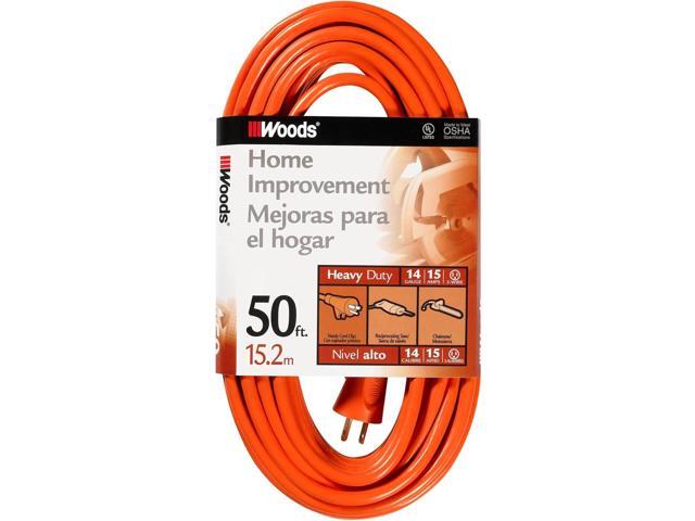 Woods Medium Duty Extension Cord, 50Ft, 14 Gauge, 3 Conductor, General Purpose Cord, SJTW, Orange, 0626