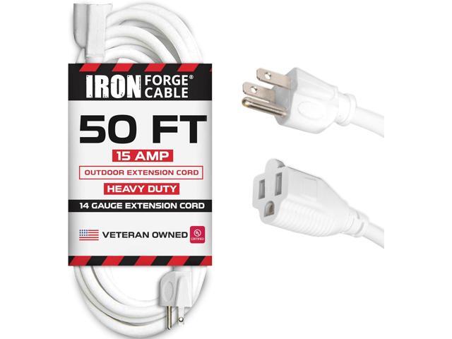 Iron Forge Cable 15 Amp Heavy Duty Extension Cord 50 ft, SJTW 14 Gauge Extension Cord 3 Prong Outdoor & Indoor, Weatherproof White Power Cable 14...