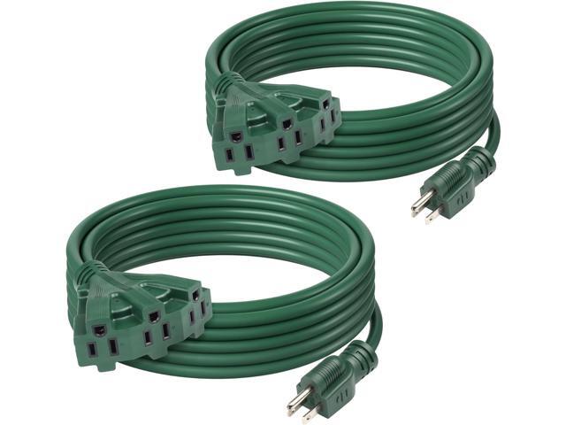 BN-LINK 25Ft Outdoor Extension Cord with 3 Outlets, 2-Pack, 16/3 SJTW, 13-Amp Power Cord for Lighting, Landscaping & Holiday Decorations, Grounded,...