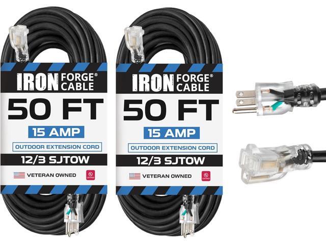 Iron Forge Cable 2 Pack 12 Gauge Outdoor Extension Cord 50 Ft, SJTOW 12/3 Heavy Duty Extension Cord 3 Prong - Oil Resistant & Flame Retardant