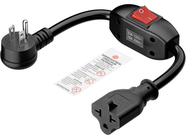 Angled Four-in-One Heavy Duty On/Off Switch Extension Cord 12-AWG 15A Household Plug to 20A T Blade Adapter Cable with Heavy Duty 23A 125V Inline...